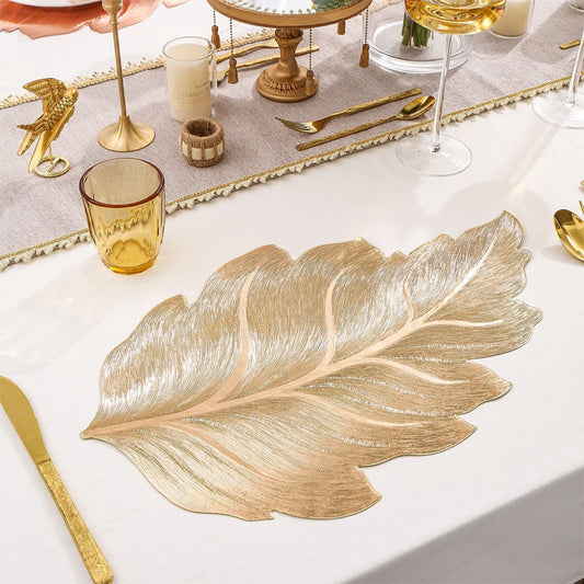 🍽️ 50% DE DESCUENTO ! ✨ Mantel Individual 3D Hoja de Oro - Resistente al Calor y Fácil de Limpiar, Diseño Elegante para Celebraciones 🎉📦