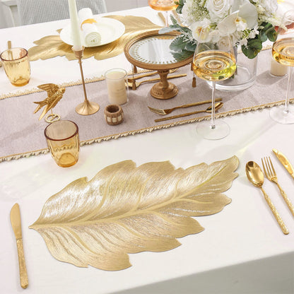 🍽️ 50% DE DESCUENTO ! ✨ Mantel Individual 3D Hoja de Oro - Resistente al Calor y Fácil de Limpiar, Diseño Elegante para Celebraciones 🎉📦